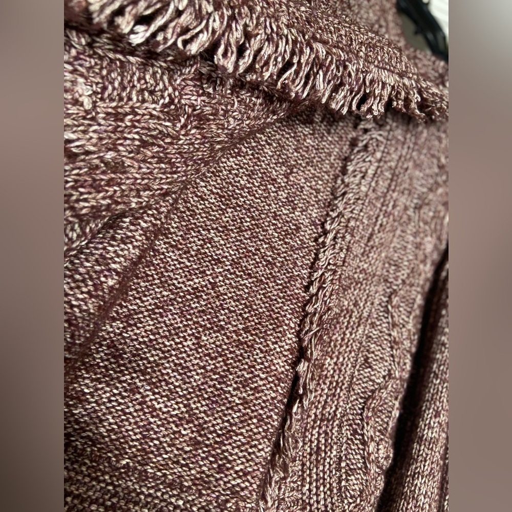 Tribal~Fringed~Cable Knit~Burgundy/Cream~Variegated~Sweater~Cardigan~Size TG/XL - Picture 10 of 16